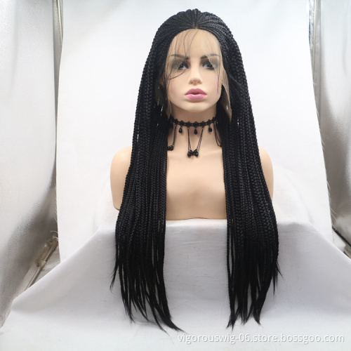 Vigorous cheap wholesale heat resistant jumbo hair box braid synthetic braided wigs lace front wig synthetic braiding hair